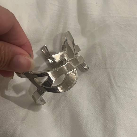 Ysl silver signature monogram cuff bracelet - Picture 4 of 10